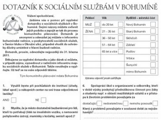 Dotazník zkoumá názory na sociální služby ve městě