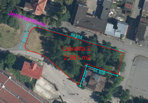 Licitační řízení na prodej pozemku p. č. 739/1 v Bohumíně, místní část Pudlov v blízkosti ul. Jeremenkovy rozděleného dle GP č. 1216-14/2023 o výměře 2 991 m2