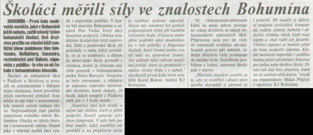 Školáci měřili síly ve znalostech Bohumína - Zvětšit
