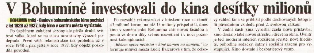 V Bohumíně investovali do kina desítky milionů - Zvětšit