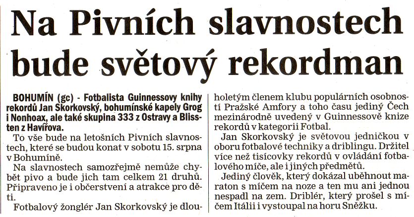 Na Pivních slavnostech bude světový rekordman - Zvětšit