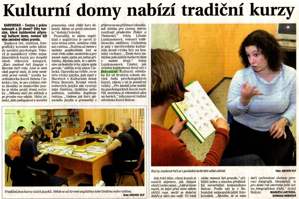 Kulturní domy nabízí tradiční kurzy - Zvětšit